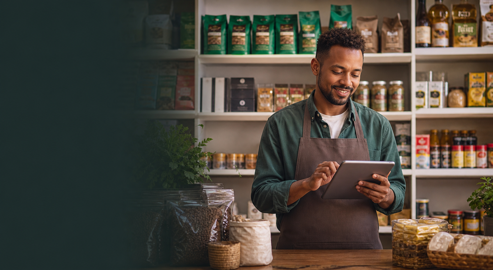Local shop owner using stock management software